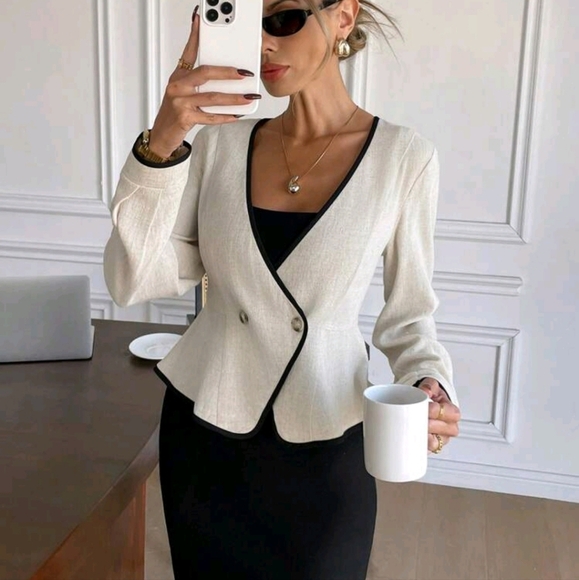Women's Solid Color Long Sleeve Casual Blazer Jacket, Minimalist For Daily Wear